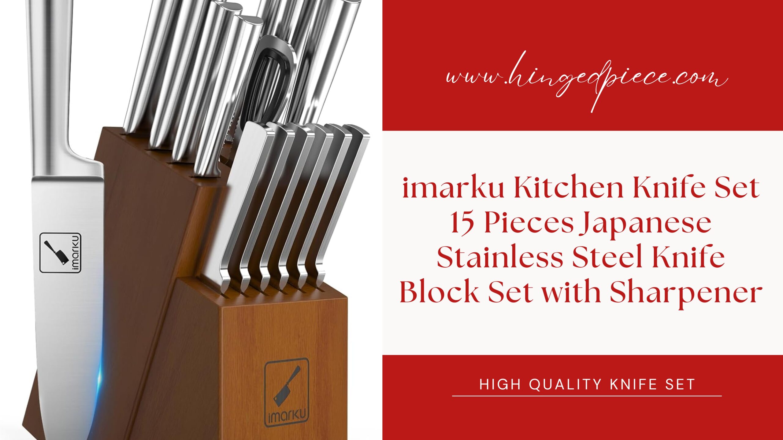 imarku Kitchen Knife Set 15 Pieces Japanese Stainless Steel Knife Block Set with Sharpener