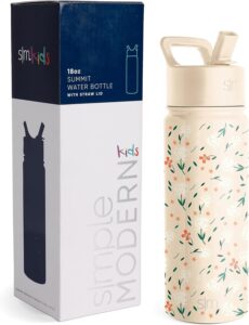 Simple Modern Kids Water Bottle with Straw Lid | Insulated Stainless Steel Reusable Tumbler for School, Girls | Summit Collection | 18oz, Chloe Floral